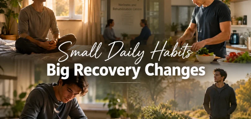Person practicing healthy daily habits during addiction recovery in peaceful environment