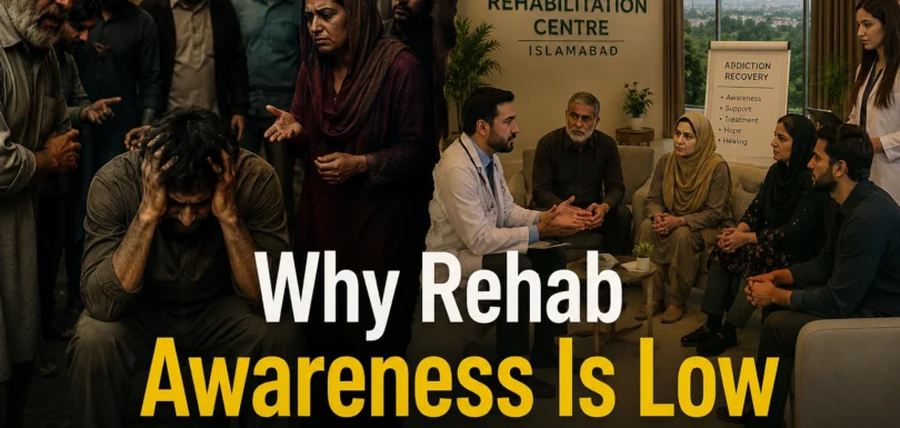 Low rehab awareness in Pakistan showing contrast between stigma and professional treatment support