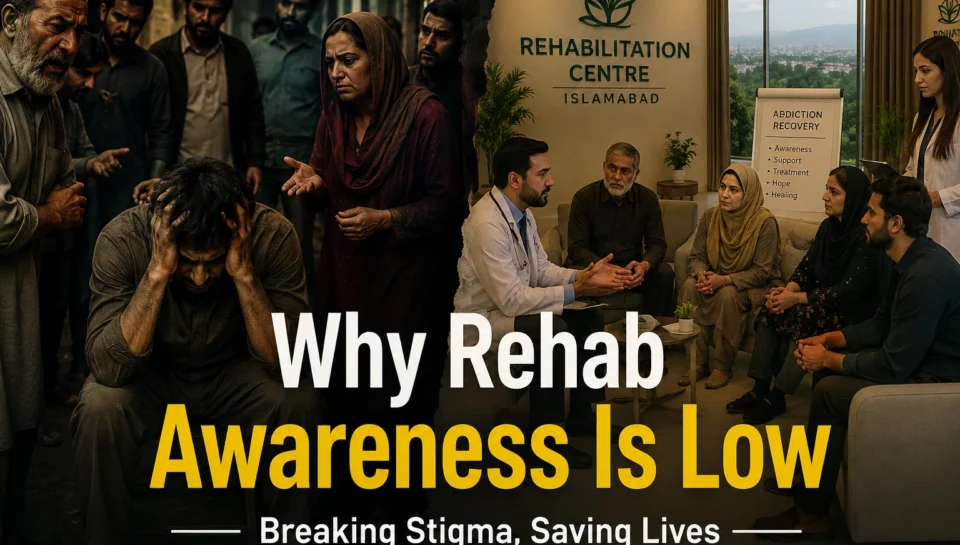 Low rehab awareness in Pakistan showing contrast between stigma and professional treatment support