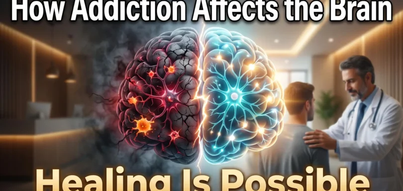 Brain science showing how addiction affects dopamine and behavior control
