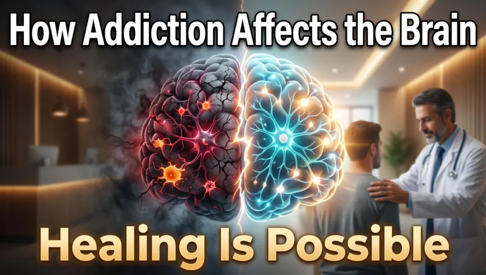 Brain science showing how addiction affects dopamine and behavior control