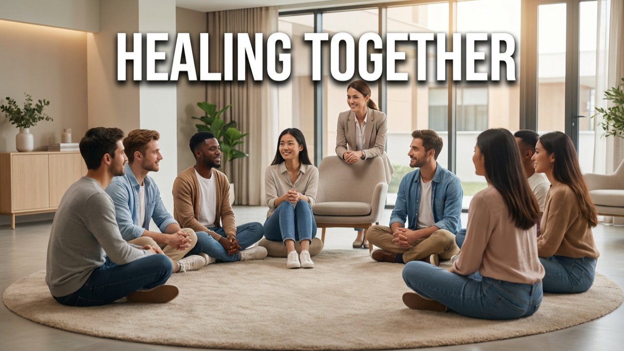 Young adults in supportive group therapy session at best rehab centre in Islamabad discussing peer pressure and substance use recovery