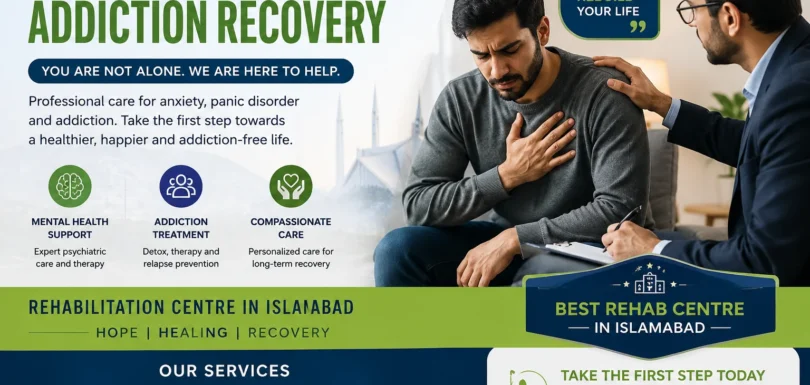 Person receiving professional support for panic attacks and anxiety during a therapy session at a rehabilitation centre in Islamabad.