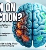 Medical illustration showing how addiction affects brain function, dopamine levels, decision-making, and emotional control during substance abuse and recovery.