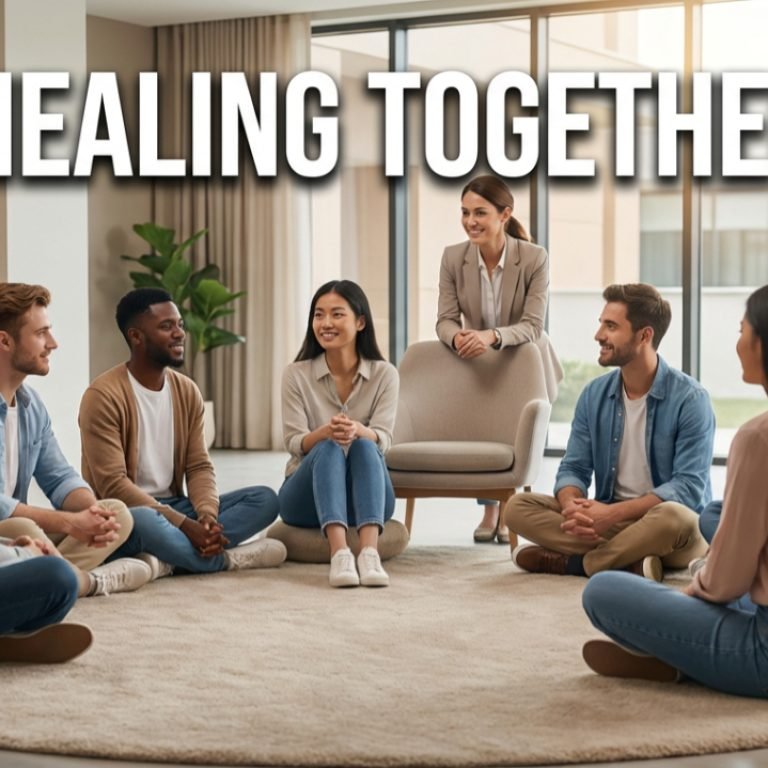 Young adults in supportive group therapy session at best rehab centre in Islamabad discussing peer pressure and substance use recovery